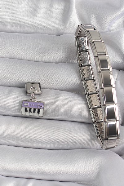 316l çelik Gümüş Renk Sallantı Mor Piyano Figür Nomination Charm