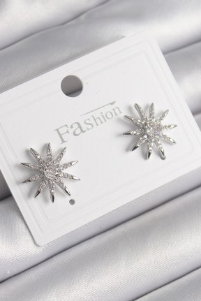 Pirinç Gümüş Renk Zirkon Taşlı Yıldız Model Kadın Küpe Pirinç Gümüş Renk Zirkon Taşlı Yıldız Model Kadın Küpe