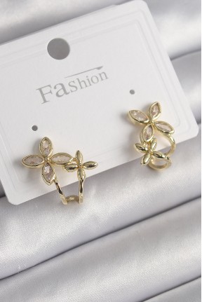 Pirinç Gold Renk Zirkon Taşlı 2'li çiçek Model Kadın Küpe Pirinç Gold Renk Zirkon Taşlı 2'li çiçek Model Kadın Küpe