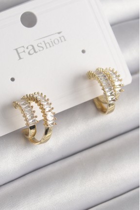 Pirinç Gold Renk 2'li Zirkon Taşlı Halka Model Kadın Küpe Pirinç Gold Renk 2'li Zirkon Taşlı Halka Model Kadın Küpe
