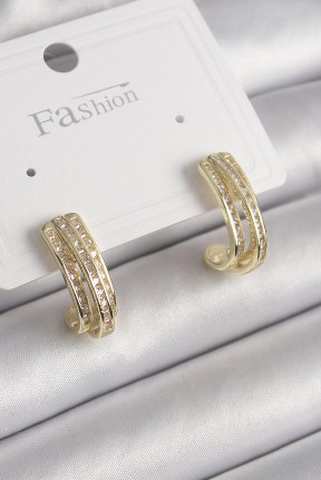 Pirinç Gold Renk Zirkon Taşlı Yarım Halka Model Kadın Küpe Pirinç Gold Renk Zirkon Taşlı Yarım Halka Model Kadın Küpe