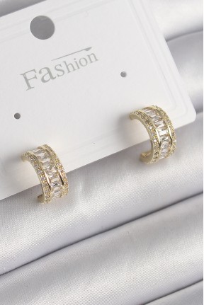 Pirinç Gold Renk Zirkon Taşlı Halka Model Kadın Küpe Pirinç Gold Renk Zirkon Taşlı Halka Model Kadın Küpe