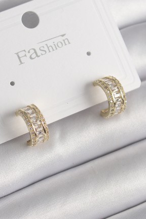 Pirinç Gold Renk Zirkon Taşlı Halka Model Kadın Küpe Pirinç Gold Renk Zirkon Taşlı Halka Model Kadın Küpe