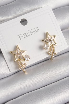 Pirinç Gold Renk Zirkon Taşlı Kuyruklu Yıldız Model Kadın Küpe Pirinç Gold Renk Zirkon Taşlı Kuyruklu Yıldız Model Kadın Küpe