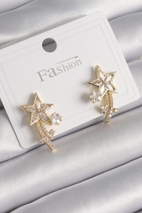 Pirinç Gold Renk Zirkon Taşlı Kuyruklu Yıldız Model Kadın Küpe Pirinç Gold Renk Zirkon Taşlı Kuyruklu Yıldız Model Kadın Küpe