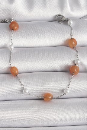 316l çelik Gümüş Renk Turuncu Doğaltaş Model İnci Detay Kadın Bileklik 316l çelik Gümüş Renk Turuncu Doğaltaş Model İnci Detay Kadın Bileklik