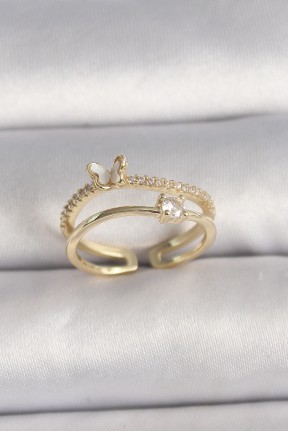 Pirinç Gold Renk Zirkon Taş Detaylı Kelebek Figür Ayarlanabilir Yüzük Pirinç Gold Renk Zirkon Taş Detaylı Kelebek Figür Ayarlanabilir Yüzük