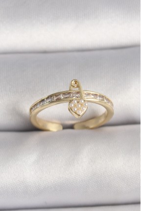 Pirinç Gold Renk Zirkon Taşlı İnci Detay Kilit Kalp Figür Ayarlanabilir Yüzük Pirinç Gold Renk Zirkon Taşlı İnci Detay Kilit Kalp Figür Ayarlanabilir Yüzük