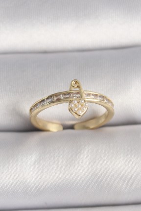 Pirinç Gold Renk Zirkon Taşlı İnci Detay Kilit Kalp Figür Ayarlanabilir Yüzük Pirinç Gold Renk Zirkon Taşlı İnci Detay Kilit Kalp Figür Ayarlanabilir Yüzük