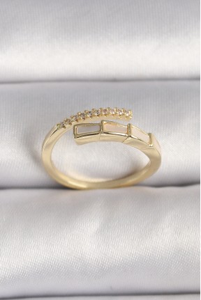 Pirinç Gold Renk Zirkon Taş Detaylı Yılan Model Ayarlanabilir Yüzük