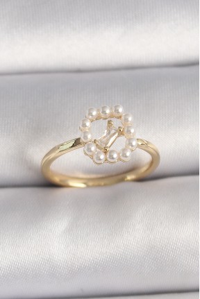 Pirinç Gold Renk Zirkon Taş Detaylı İncili Ayarlanabilir Yüzük Pirinç Gold Renk Zirkon Taş Detaylı İncili Ayarlanabilir Yüzük
