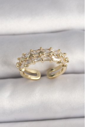 Pirinç Gold Renk Zirkon Taşlı Ayarlanabilir Yüzük