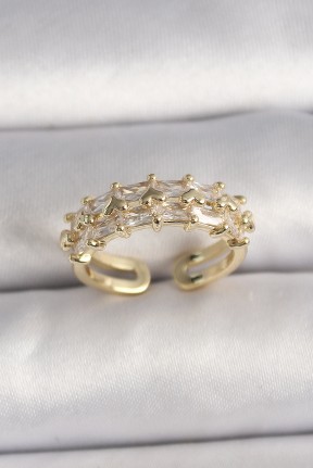Pirinç Gold Renk Zirkon Taşlı Ayarlanabilir Yüzük Pirinç Gold Renk Zirkon Taşlı Ayarlanabilir Yüzük