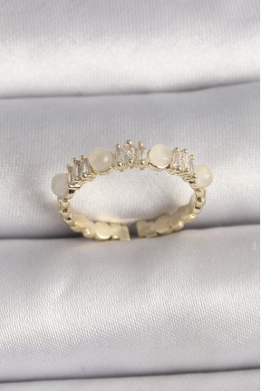 Pirinç Gold Renk Zirkon Taşlı Beyaz Mineli Ayarlanabilir Yüzük Pirinç Gold Renk Zirkon Taşlı Beyaz Mineli Ayarlanabilir Yüzük