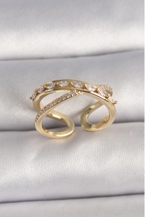 Pirinç Gold Renk Zirkon Taşlı Ayarlanabilir Kadın Yüzük Pirinç Gold Renk Zirkon Taşlı Ayarlanabilir Kadın Yüzük