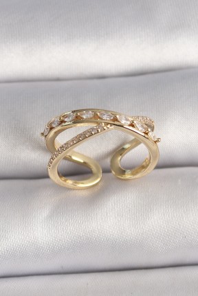 Pirinç Gold Renk Zirkon Taşlı Ayarlanabilir Kadın Yüzük Pirinç Gold Renk Zirkon Taşlı Ayarlanabilir Kadın Yüzük