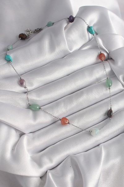 316l çelik Gümüş Renk Zincir Renkli Doğaltaş Model Kadın Kolye 316l çelik Gümüş Renk Zincir Renkli Doğaltaş Model Kadın Kolye