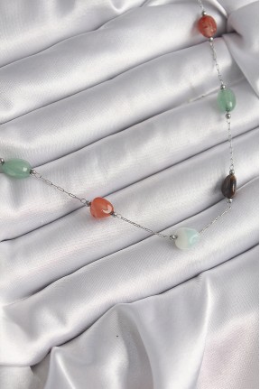 316l çelik Gümüş Renk Zincir Renkli Doğaltaş Model Kadın Kolye 316l çelik Gümüş Renk Zincir Renkli Doğaltaş Model Kadın Kolye