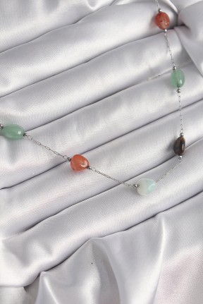 316l çelik Gümüş Renk Zincir Renkli Doğaltaş Model Kadın Kolye 316l çelik Gümüş Renk Zincir Renkli Doğaltaş Model Kadın Kolye