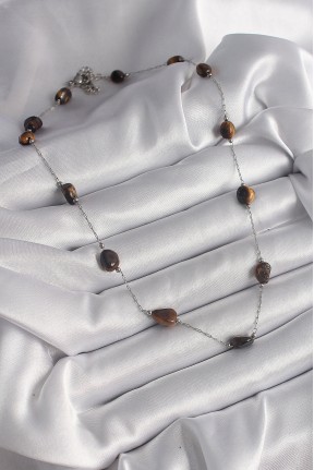 316l çelik Gümüş Renk Zincir Kahverengi Doğaltaş Model Kadın Kolye 316l çelik Gümüş Renk Zincir Kahverengi Doğaltaş Model Kadın Kolye