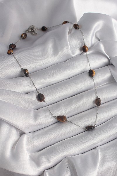 316l çelik Gümüş Renk Zincir Kahverengi Doğaltaş Model Kadın Kolye 316l çelik Gümüş Renk Zincir Kahverengi Doğaltaş Model Kadın Kolye