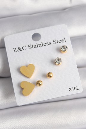 316l çelik Gold Renk Zirkon Taşlı Kalpli Kadın Küpe Seti 316l çelik Gold Renk Zirkon Taşlı Kalpli Kadın Küpe Seti