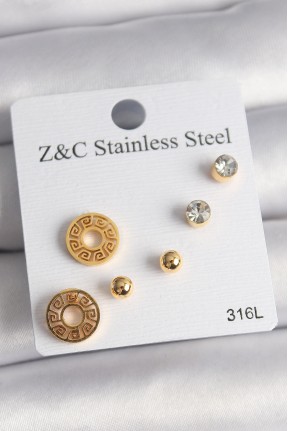 316l çelik Gold Renk Zirkon Taşı Labirent Model Kadın Küpe Seti 316l çelik Gold Renk Zirkon Taşı Labirent Model Kadın Küpe Seti