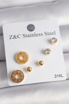 316l çelik Gold Renk Zirkon Taşı Labirent Model Kadın Küpe Seti 316l çelik Gold Renk Zirkon Taşı Labirent Model Kadın Küpe Seti