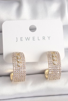 Pirinç Gold Renk Zirkon Taşlı Halka Messika Model Kadın Küpe Pirinç Gold Renk Zirkon Taşlı Halka Messika Model Kadın Küpe