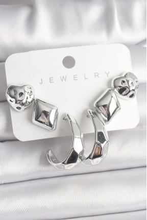 Gümüş Renk Kalp Halka Figür Ccb Plastik Kadın Küpe Seti Gümüş Renk Kalp Halka Figür Ccb Plastik Kadın Küpe Seti