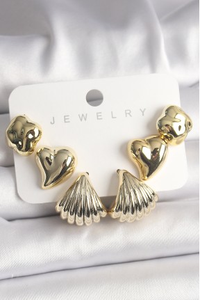 Gold Renk Yonca Kalp Deniz Kabuğu Figür Ccb Kadın Küpe Seti Gold Renk Yonca Kalp Deniz Kabuğu Figür Ccb Kadın Küpe Seti