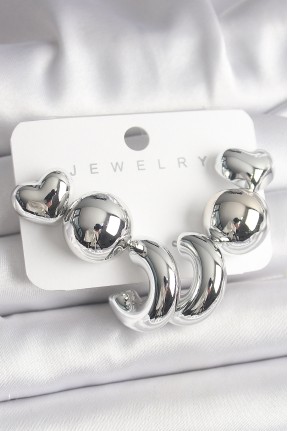 Gümüş Renk Kalp Halka Figür Ccb Plastik Kadın Küpe Seti Gümüş Renk Kalp Halka Figür Ccb Plastik Kadın Küpe Seti