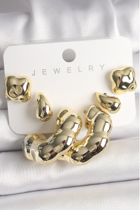 Gold Renk Yonca Damla Halka Model Ccb Plastik Kadın Küpe Seti