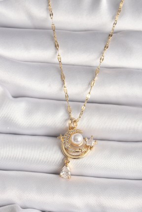 316l Gold Renk Zirkon Taşlı Ay Yıldız Model Sallantı Detay Kadın Kolye 316l Gold Renk Zirkon Taşlı Ay Yıldız Model Sallantı Detay Kadın Kolye