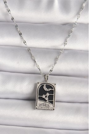 316l çelik Gümüş Renk Zirkon Taşlı  Ay Figürlü Taror Model Kadın Kolye 316l çelik Gümüş Renk Zirkon Taşlı  Ay Figürlü Taror Model Kadın Kolye