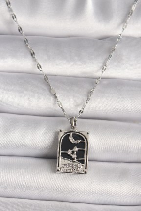 316l çelik Gümüş Renk Zirkon Taşlı  Ay Figürlü Taror Model Kadın Kolye 316l çelik Gümüş Renk Zirkon Taşlı  Ay Figürlü Taror Model Kadın Kolye