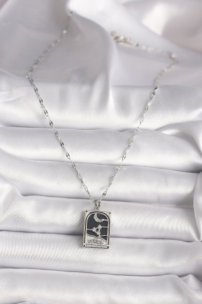 316l çelik Gümüş Renk Zirkon Taşlı  Ay Figürlü Taror Model Kadın Kolye 316l çelik Gümüş Renk Zirkon Taşlı  Ay Figürlü Taror Model Kadın Kolye