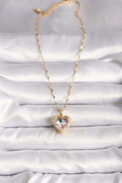 316l çelik Gold Renk Zirkon Taşlı Renkli Kalp Model Kadın Kolye 316l çelik Gold Renk Zirkon Taşlı Renkli Kalp Model Kadın Kolye