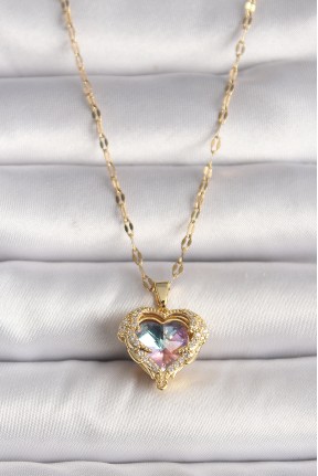 316l çelik Gold Renk Zirkon Taşlı Renkli Kalp Model Kadın Kolye 316l çelik Gold Renk Zirkon Taşlı Renkli Kalp Model Kadın Kolye