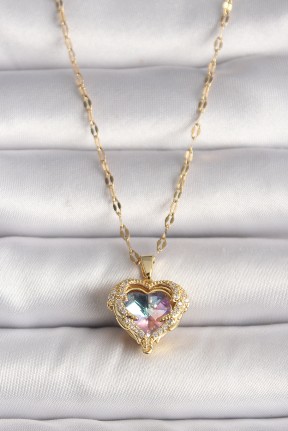 316l çelik Gold Renk Zirkon Taşlı Renkli Kalp Model Kadın Kolye 316l çelik Gold Renk Zirkon Taşlı Renkli Kalp Model Kadın Kolye