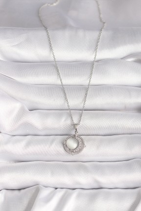 316l çelik Gümüş Renk Zirkon Taşlı Beyaz Sedefli Hilal Model Kadın Kolye 316l çelik Gümüş Renk Zirkon Taşlı Beyaz Sedefli Hilal Model Kadın Kolye