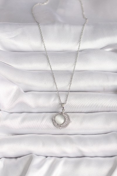 316l çelik Gümüş Renk Zirkon Taşlı Beyaz Sedefli Hilal Model Kadın Kolye 316l çelik Gümüş Renk Zirkon Taşlı Beyaz Sedefli Hilal Model Kadın Kolye