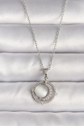 316l çelik Gümüş Renk Zirkon Taşlı Beyaz Sedefli Hilal Model Kadın Kolye 316l çelik Gümüş Renk Zirkon Taşlı Beyaz Sedefli Hilal Model Kadın Kolye