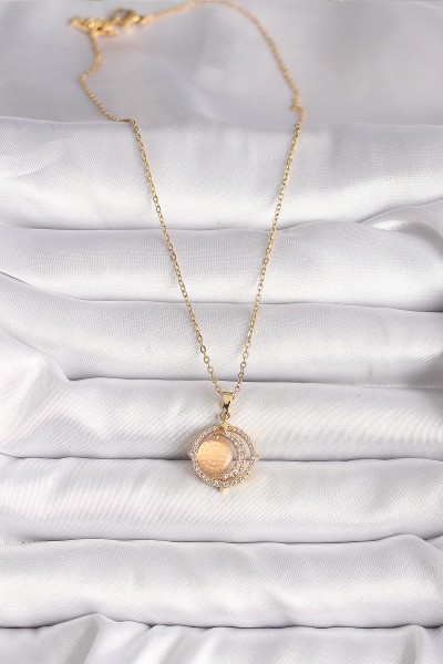 316l çelik Gold Renk Zirkon Taşlı Turuncu Sedefli Hilal Model Kadın Kolye 316l çelik Gold Renk Zirkon Taşlı Turuncu Sedefli Hilal Model Kadın Kolye