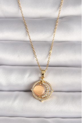 316l çelik Gold Renk Zirkon Taşlı Turuncu Sedefli Hilal Model Kadın Kolye 316l çelik Gold Renk Zirkon Taşlı Turuncu Sedefli Hilal Model Kadın Kolye