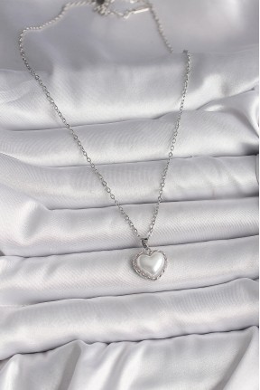 316l çelik Gümüş Renk Zincir 3d İnci Kalp Model Kadın Kolye 316l çelik Gümüş Renk Zincir 3d İnci Kalp Model Kadın Kolye