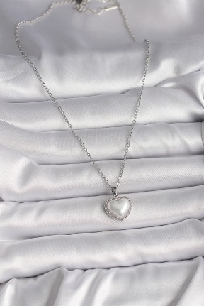 316l çelik Gümüş Renk Zincir 3d İnci Kalp Model Kadın Kolye 316l çelik Gümüş Renk Zincir 3d İnci Kalp Model Kadın Kolye