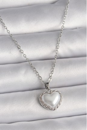 316l çelik Gümüş Renk Zincir 3d İnci Kalp Model Kadın Kolye 316l çelik Gümüş Renk Zincir 3d İnci Kalp Model Kadın Kolye