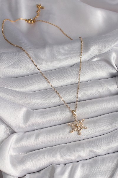 316l çelik Gold Renk Zincir Zirkon Taşlı Kar Tanesi Model Kadın Kolye