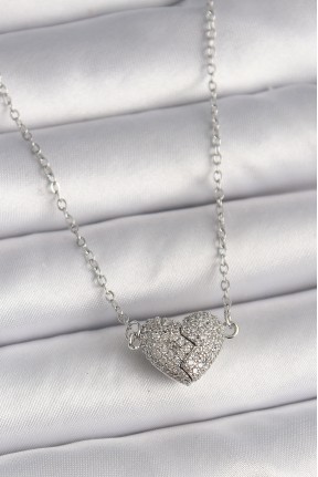 316l çelik Gümüş Renk Zirkon Taşlı Mıknatıslı Kalp Model Kadın Kolye 316l çelik Gümüş Renk Zirkon Taşlı Mıknatıslı Kalp Model Kadın Kolye